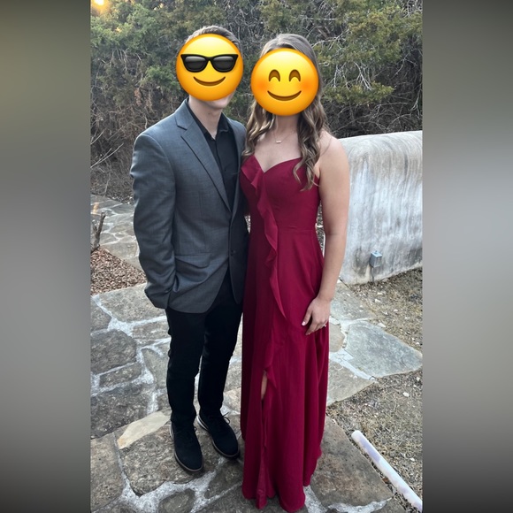 JJ’s house A-line V-Neck Floor-Length Chiffon Bridesmaid Dress in Cabernet - Picture 6 of 6